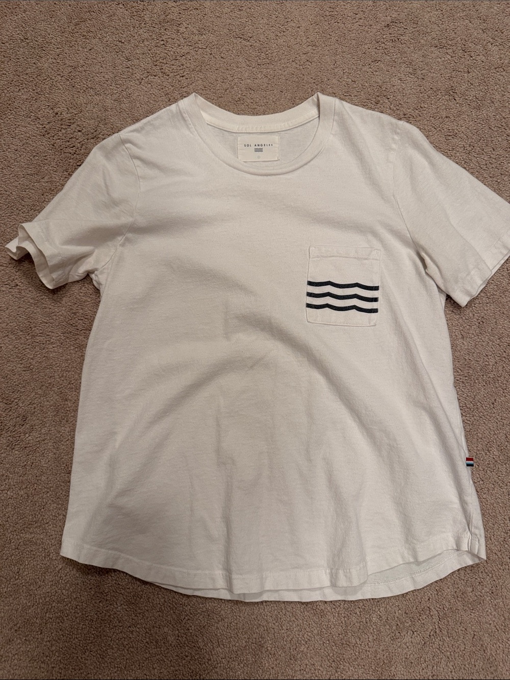 Sol Angeles White Short Sleeve Pocket Tee with Navy Stripes